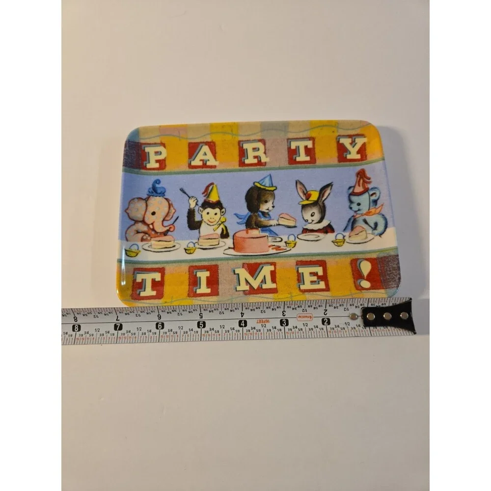 VTG Melamine Ware Rectangle Small Plate Tray Party Time Party Animals Artbird